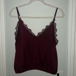 Burgundy Lace Trim Cami Top - Express